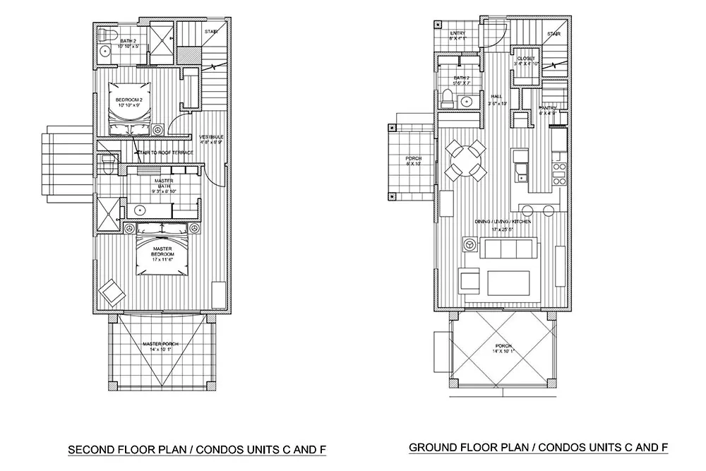 Watercolors Resort Roatan floor plans, condo units C and F