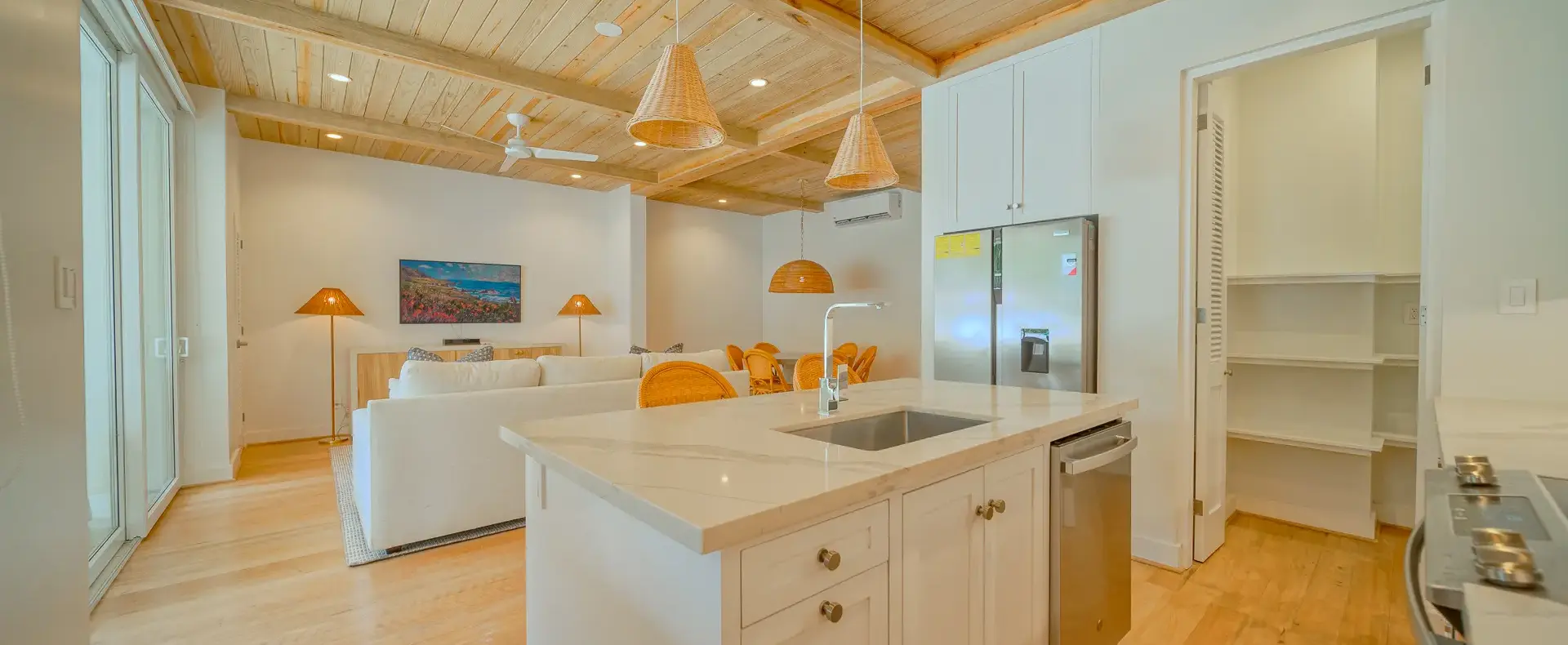 Open kitchen and living area, Watercolors D4 condo, West Bay