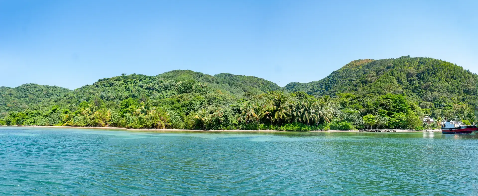 Shoreline and hills of the 482-acre property, Guanaja Island