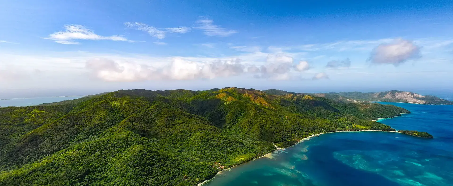Aerial view of Guanaja coastline and reef