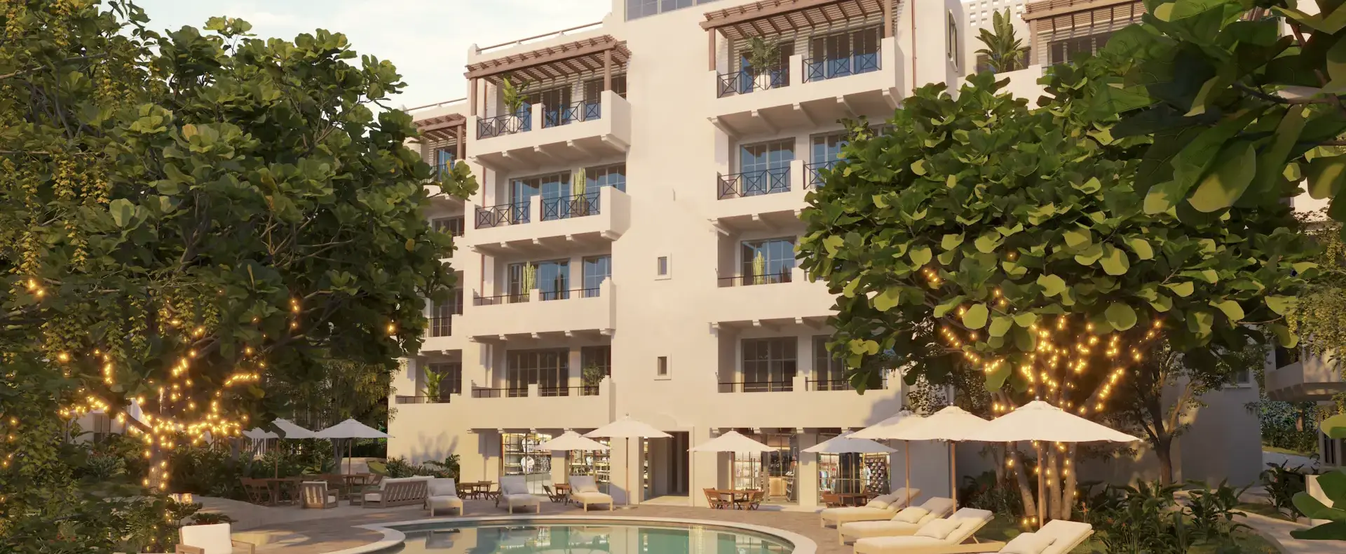 North building and pool, Watercolors Village Condos, West Bay, Roatan