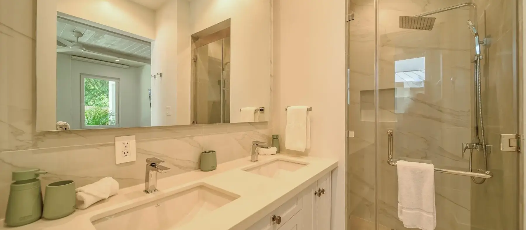Guest bathroom with glass shower (sample unit)